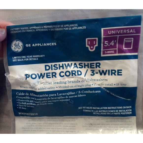 Genuine GE Universal 3-wire / 3-prong Dishwasher Power Cord 5.4ft (# WX09X70910) - Picture 5 of 8